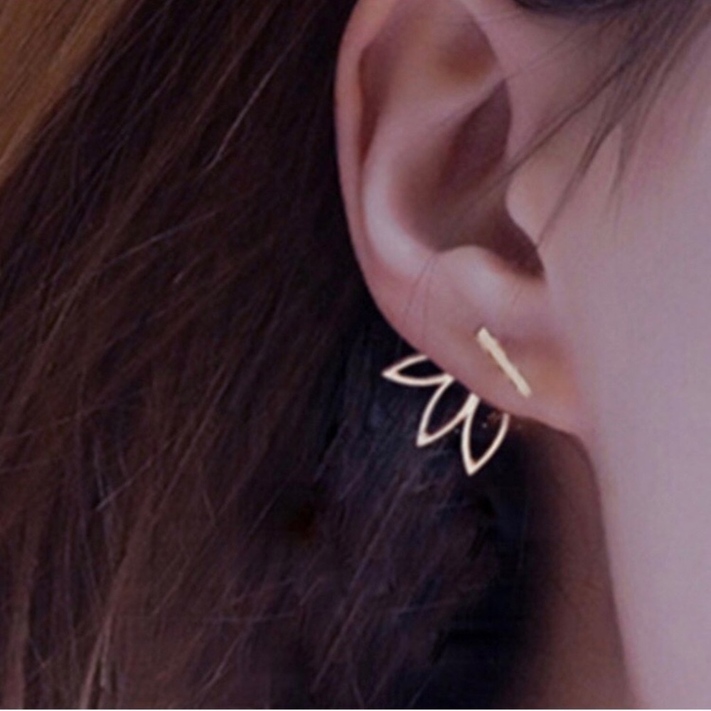 Gold Bar Lotus Earring Studs